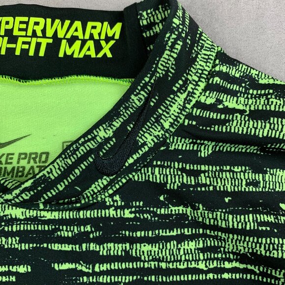 Nike Pro Combat Men Shirt Large Fitted Green Black Striped Hyperwarm Dri-Fit Max - Picture 2 of 10